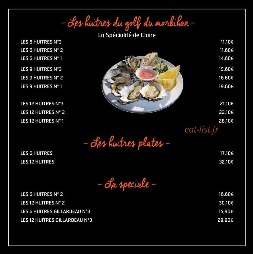 Carte et menu de L’écailleur à La Baule Escoublac — Huîtres