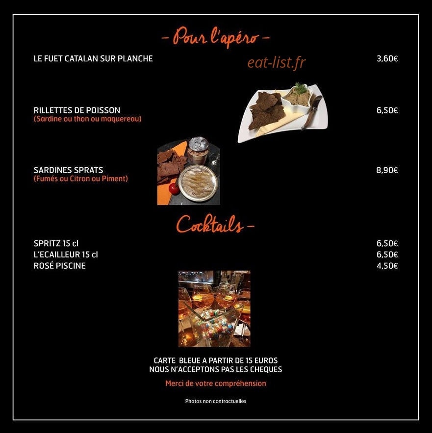 Carte et menu de L’écailleur à La Baule Escoublac — Pour l'apéro et cocktails