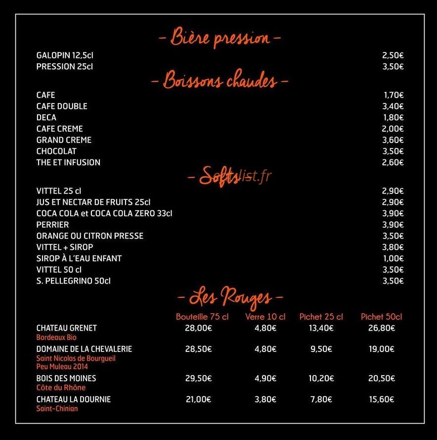 Carte et menu de L’écailleur à La Baule Escoublac — Bières, boissons chaudes, softs,...