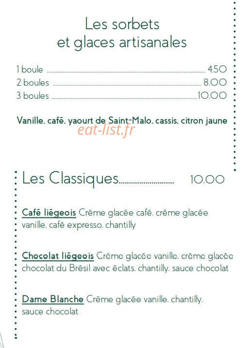 Carte et menu de Le Café des Ecailles à La Baule Escoublac — Les sorbets, glaces artisanales et classiques