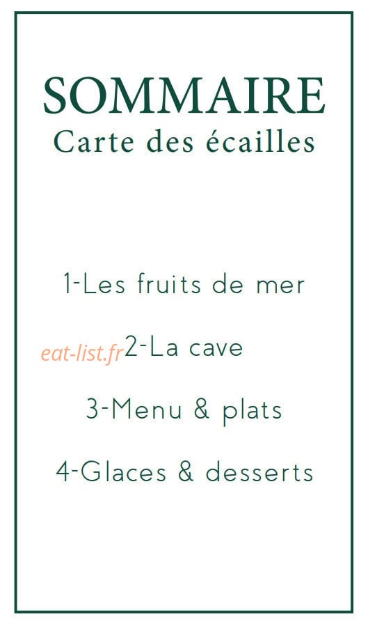 Carte et menu de Le Café des Ecailles à La Baule Escoublac — Carte des écailles