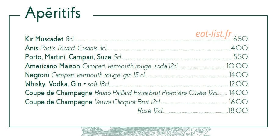Carte et menu de Le Café des Ecailles à La Baule Escoublac — Les apéritifs