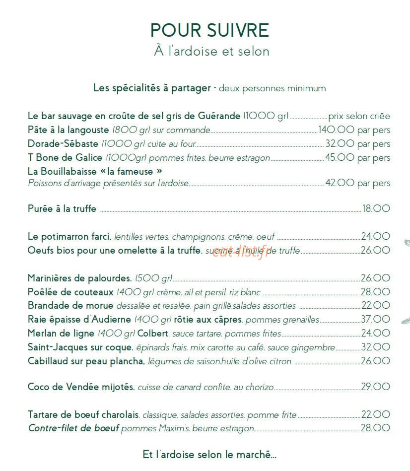 Carte et menu de Le Café des Ecailles à La Baule Escoublac — Pou suivre