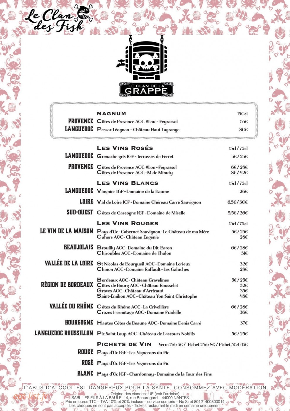 Carte et menu de Le Clan des Fish à La Baule Escoublac — Informations