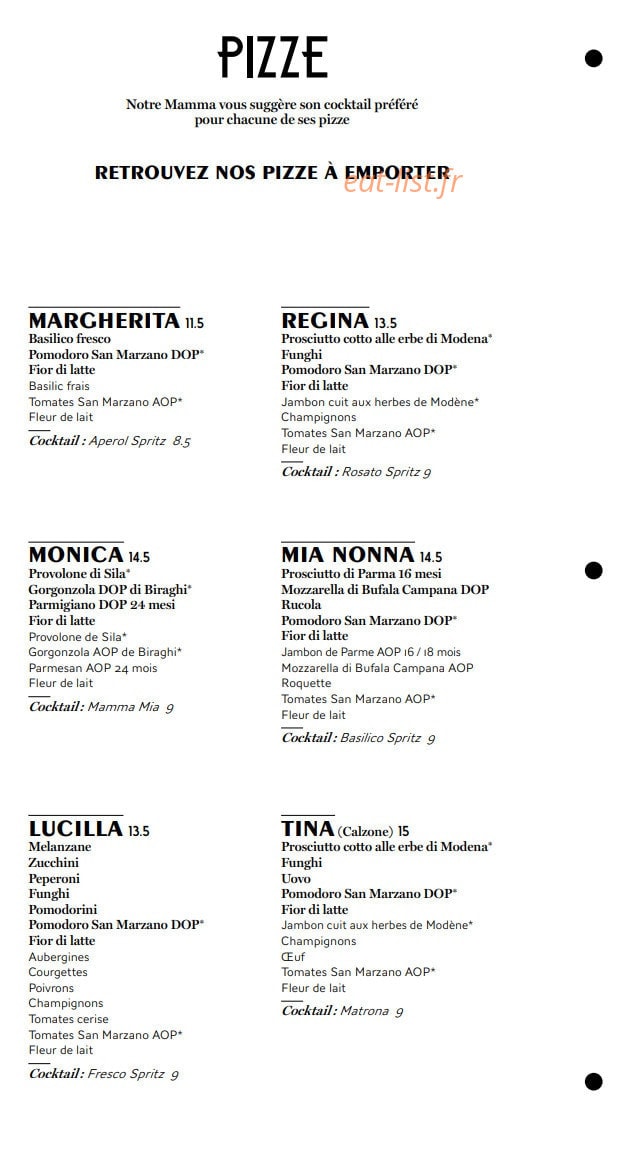 Carte et menu de Monica – Le Clan des Mamma à La Baule Escoublac — Les pizzas