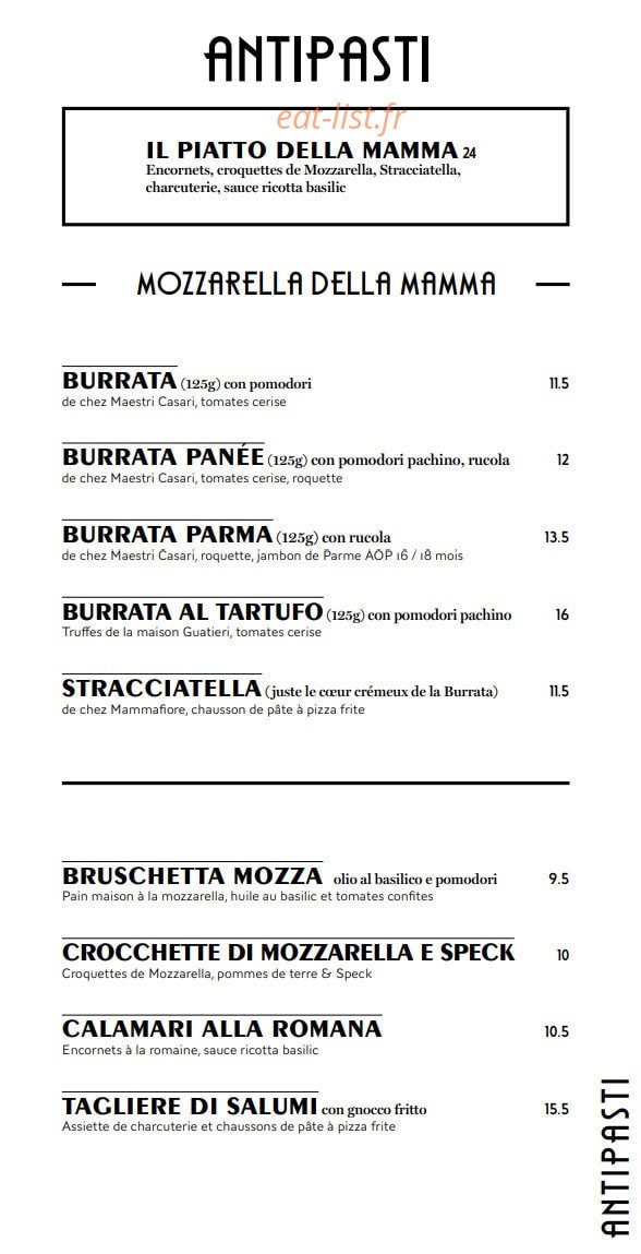 Carte et menu de Monica – Le Clan des Mamma à La Baule Escoublac — Les entrées
