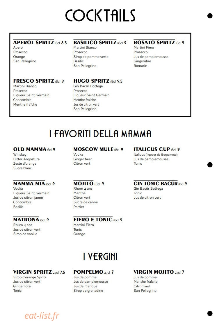 Carte et menu de Monica – Le Clan des Mamma à La Baule Escoublac — Les cocktails