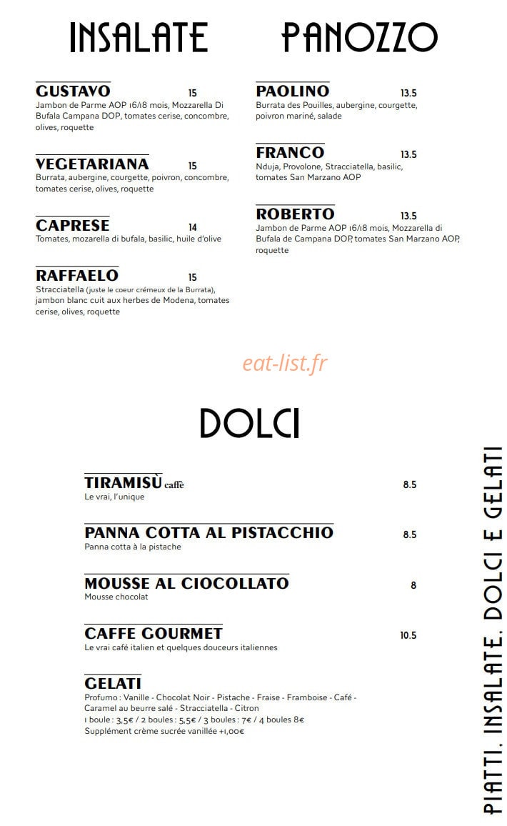 Carte et menu de Monica – Le Clan des Mamma à La Baule Escoublac — Les salades et desserts