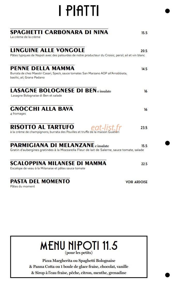 Carte et menu de Monica – Le Clan des Mamma à La Baule Escoublac — Les assittes