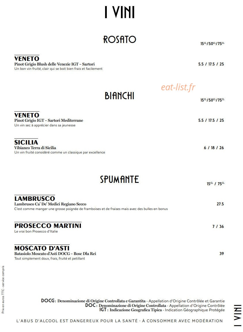 Carte et menu de Monica – Le Clan des Mamma à La Baule Escoublac — Les vins blancs et vins rosés