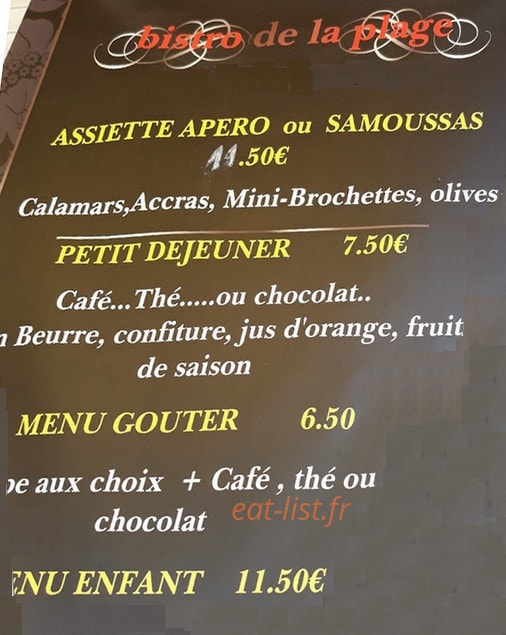 Bistro de la Plage — carte page 1