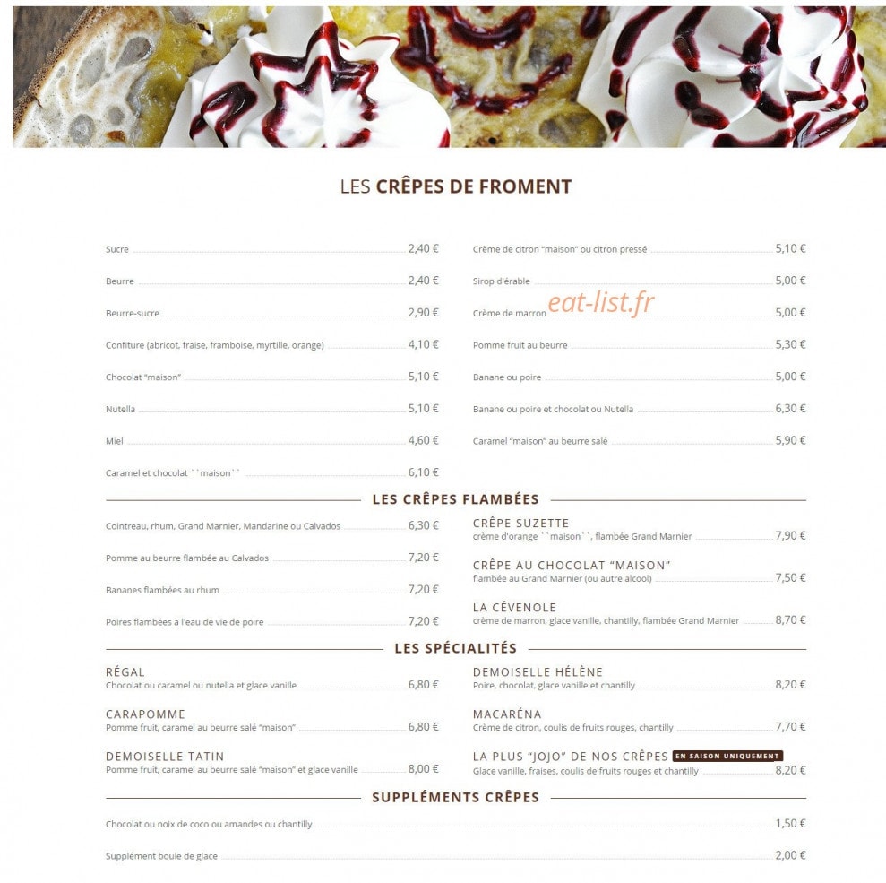 Carte et menu de Le Bateau Ivre à Le Pouliguen — les crepes