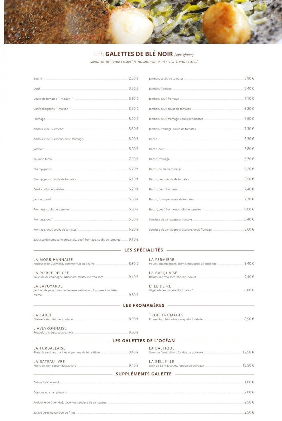 Carte et menu de Le Bateau Ivre à Le Pouliguen — les fromages,galettes,...