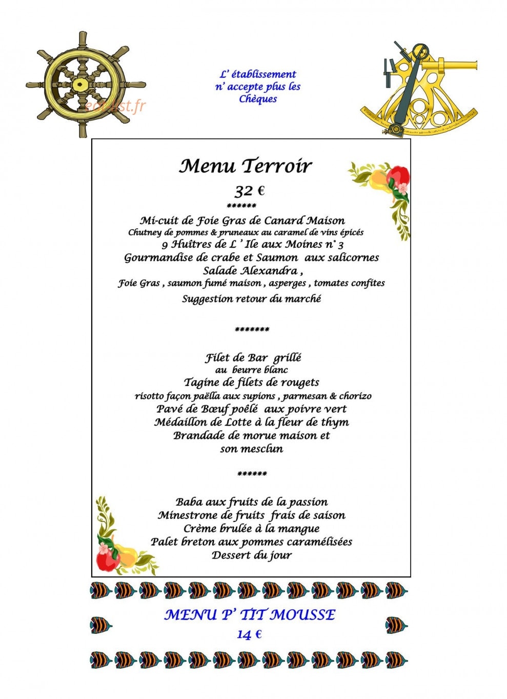 Carte et menu de Le Duguay Trouin à Le Pouliguen — Menu terroir