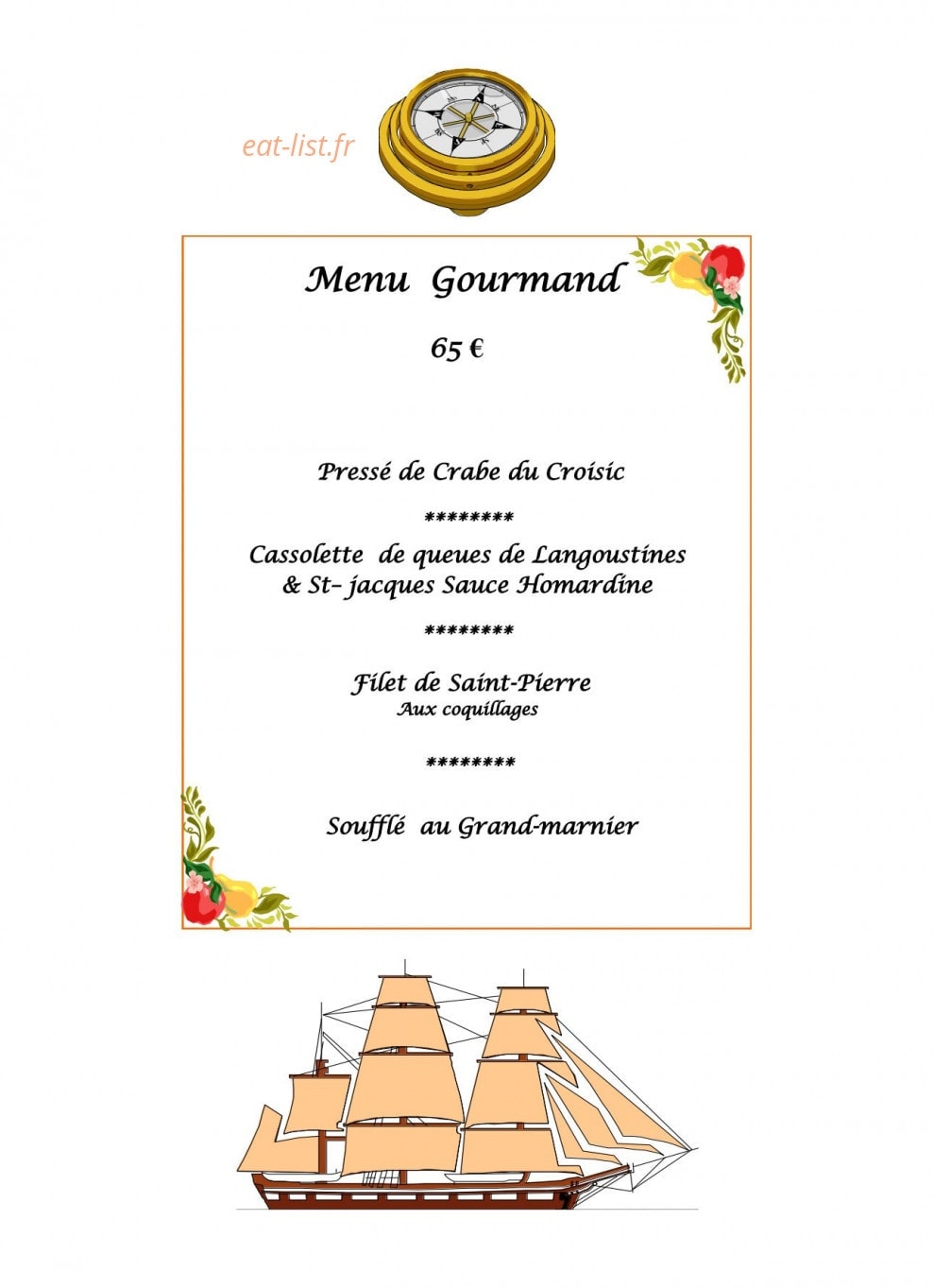 Carte et menu de Le Duguay Trouin à Le Pouliguen — Menu gourmand
