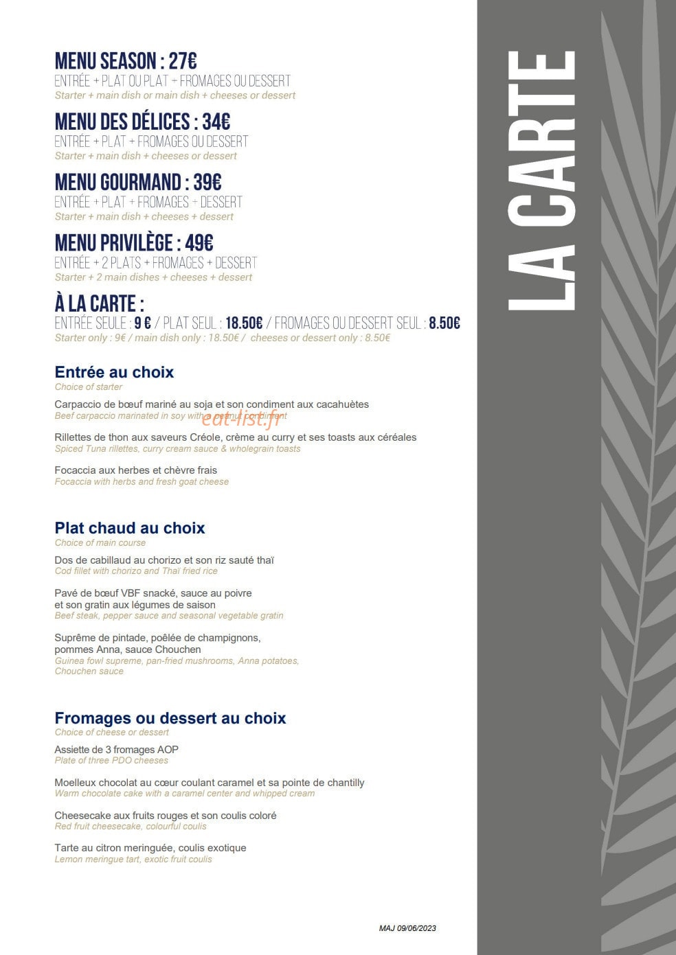 Vue Mer By Westotel — carte page 1