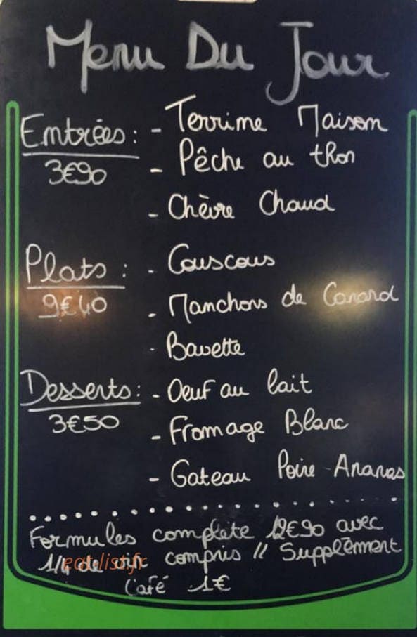 Carte et menu de L'auberge Alverne à Grand Auverne — Le menu du jour