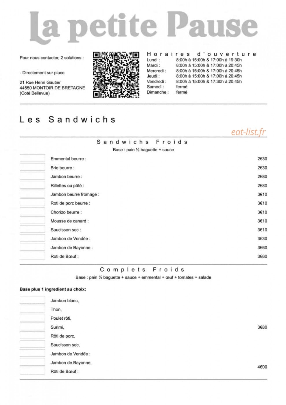 La Petite Pause — carte page 1