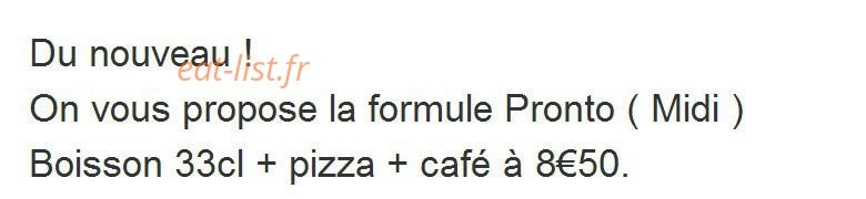 Pronto Pizza — carte page 1
