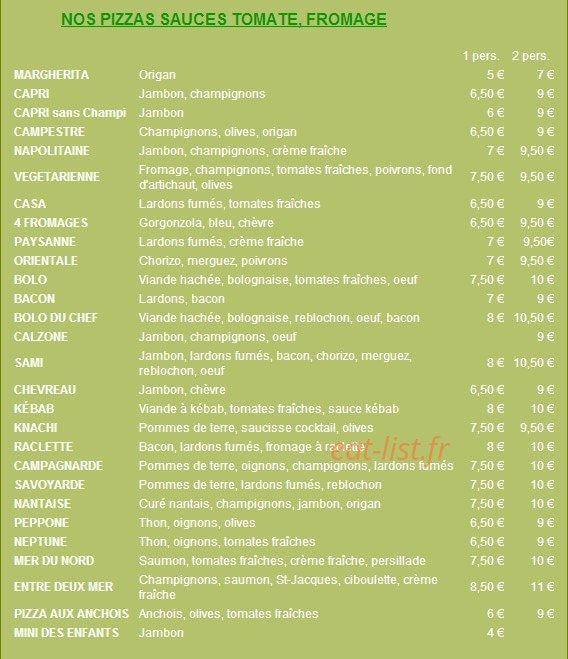 Pierrick pizza — carte page 1