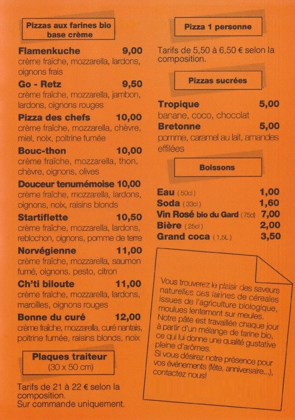 Carte et menu de Biomen Truck Pizza à Fresnay en Retz — Les pizzas suite