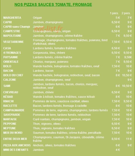 Pierrick pizza — carte page 1