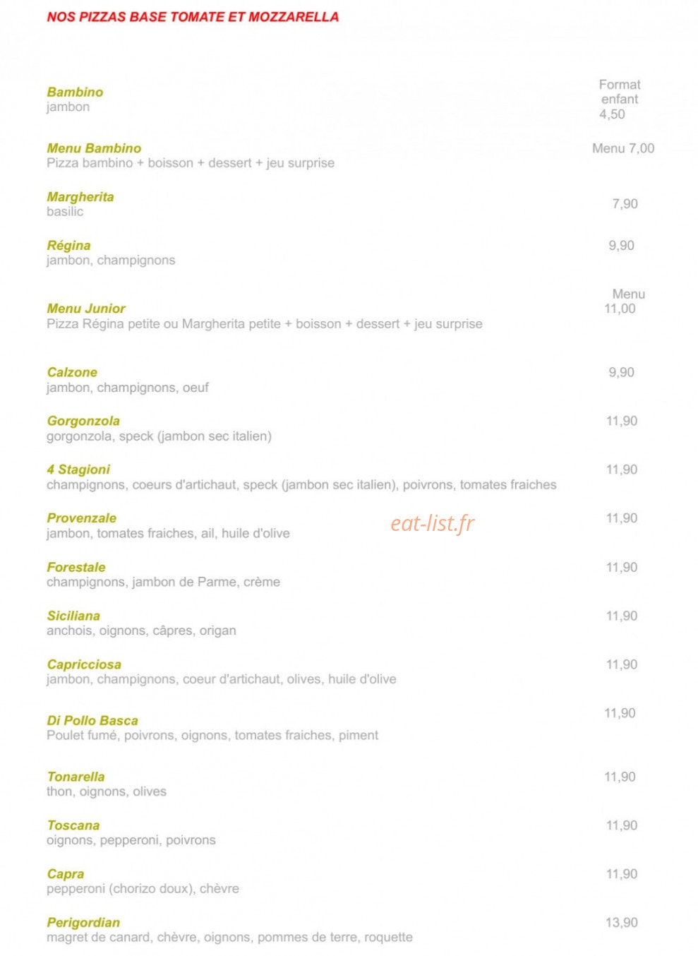 Pizza Del Sole — carte page 1