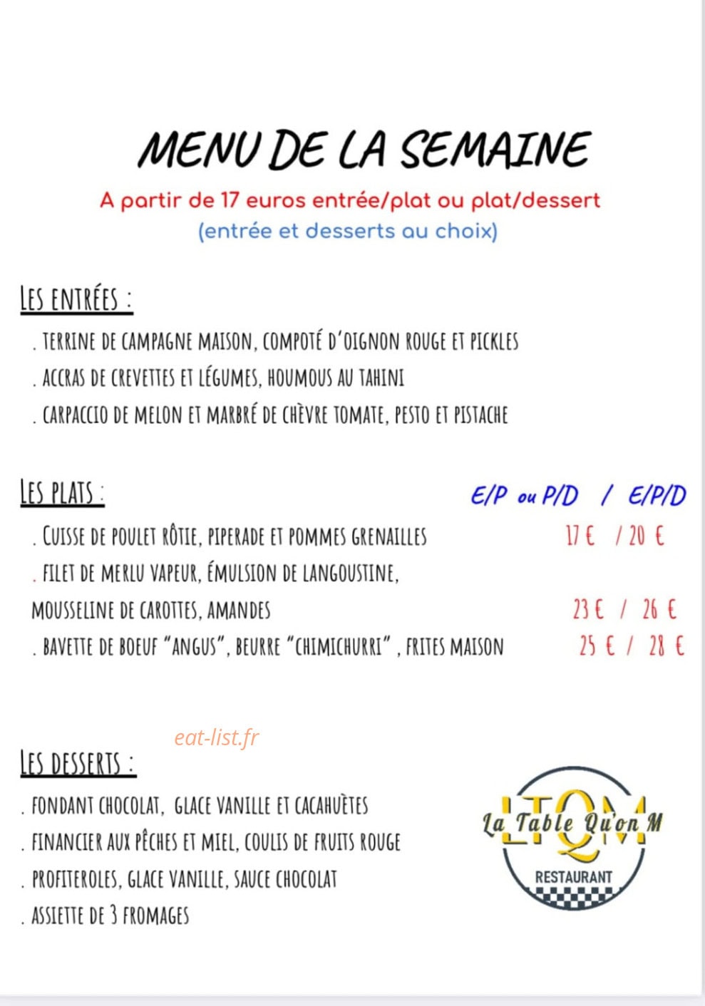 La Table Qu'on M — carte page 1