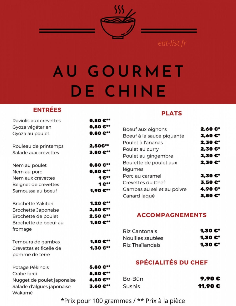 Au Gourmet de Chine — carte page 1