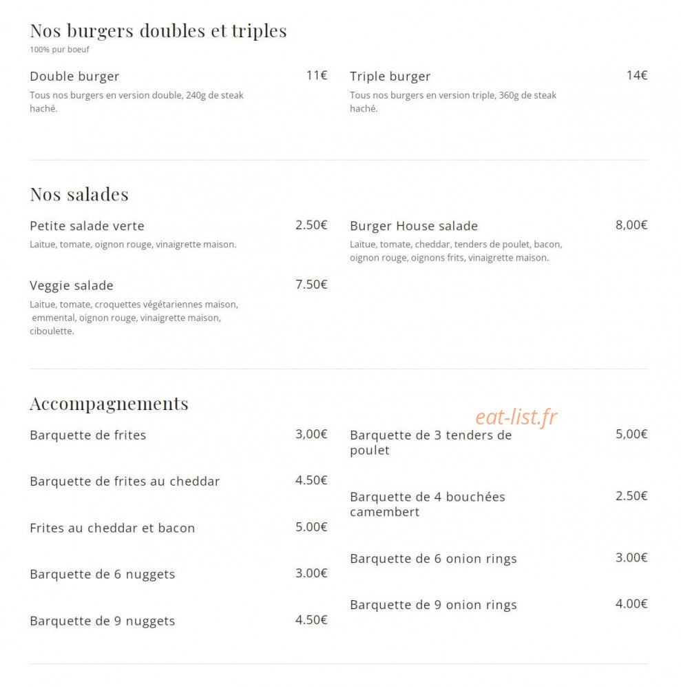 Burger House — carte page 2