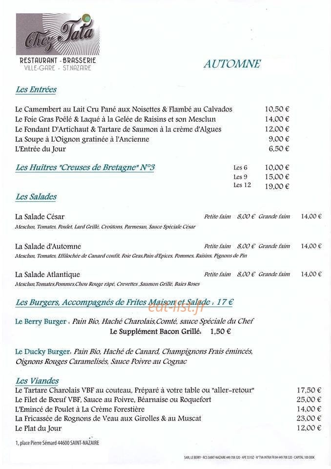 Chez Tata — carte page 1