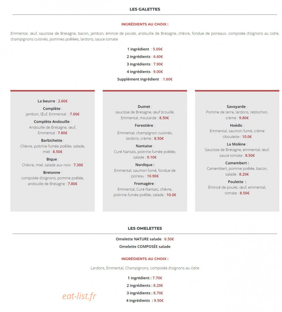 Crêperie Le Moulin Blanc — carte page 1