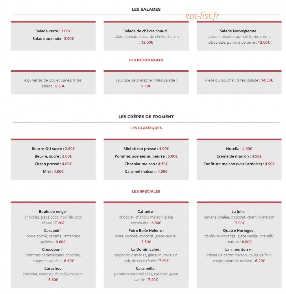 Crêperie Le Moulin Blanc — carte page 2