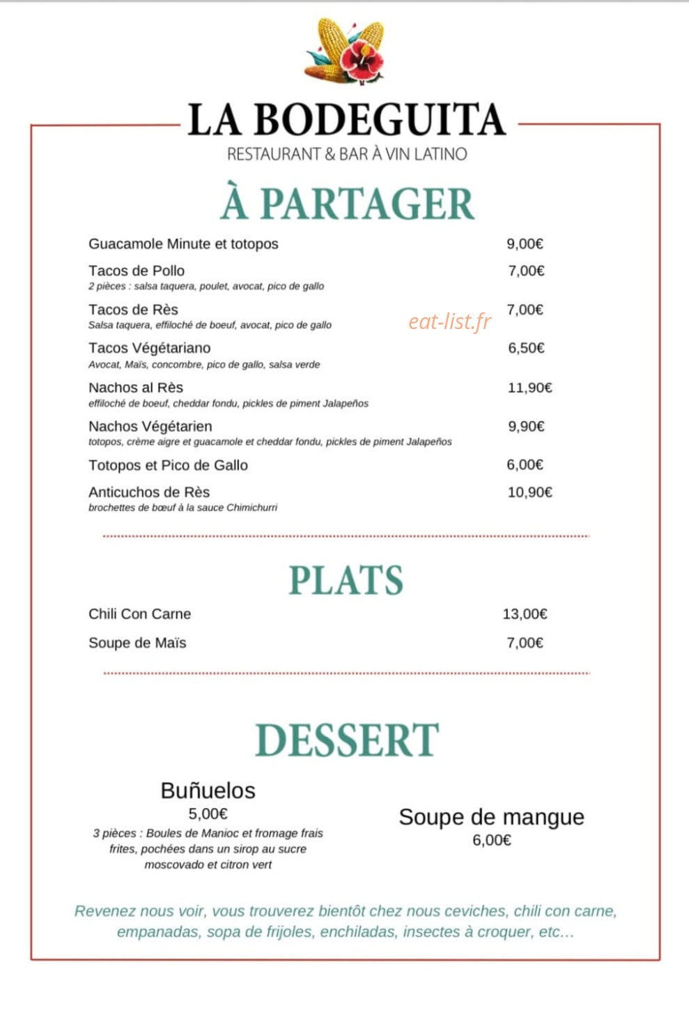 La Bodeguita — carte page 1