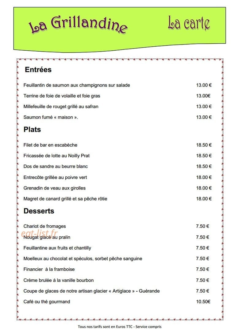 La Grillandine — carte page 1