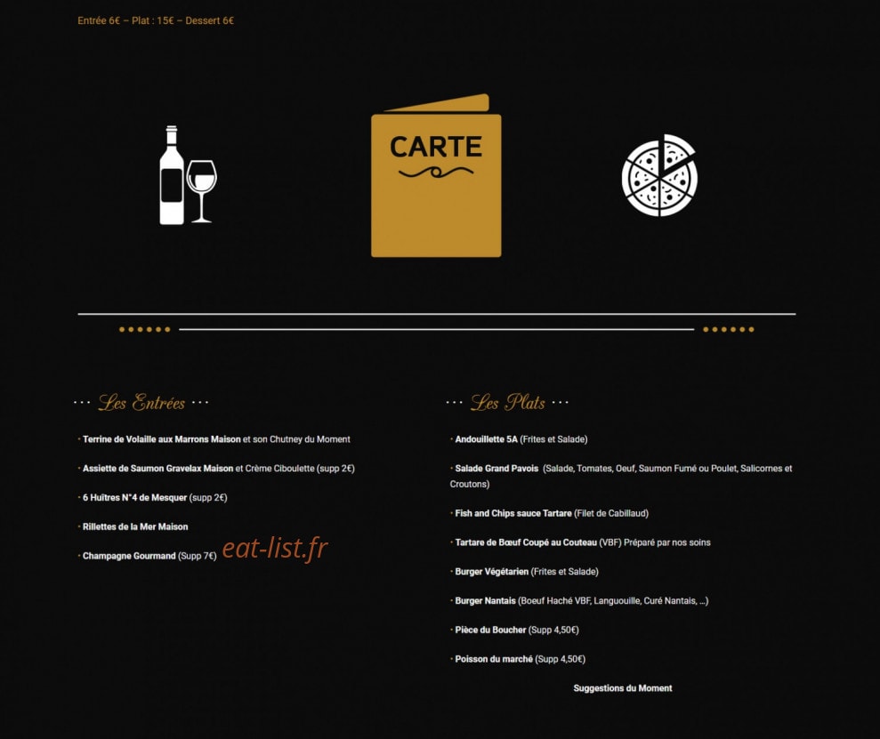 Carte et menu de Le Bistrot du Grand Pavois à Saint Nazaire — Les entrées et plats