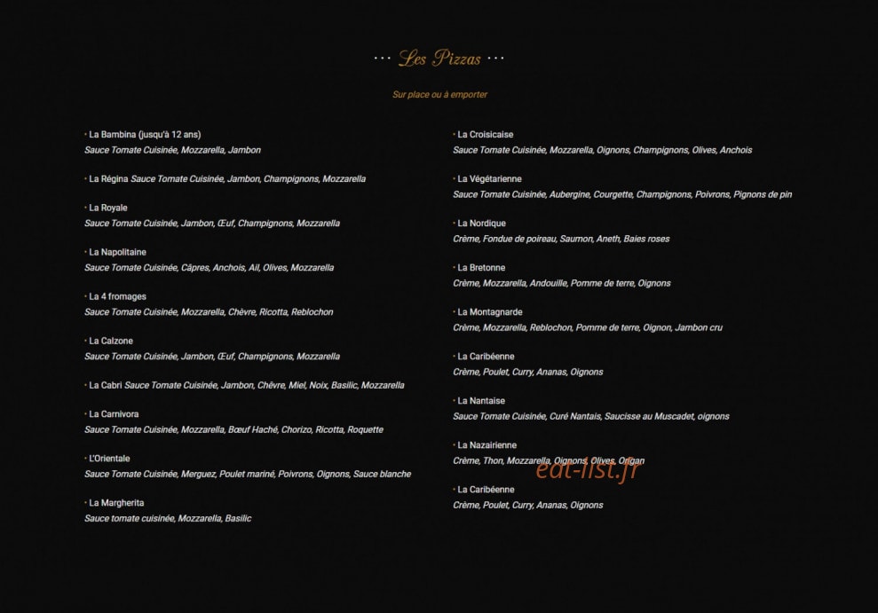 Carte et menu de Le Bistrot du Grand Pavois à Saint Nazaire — Les pizzas