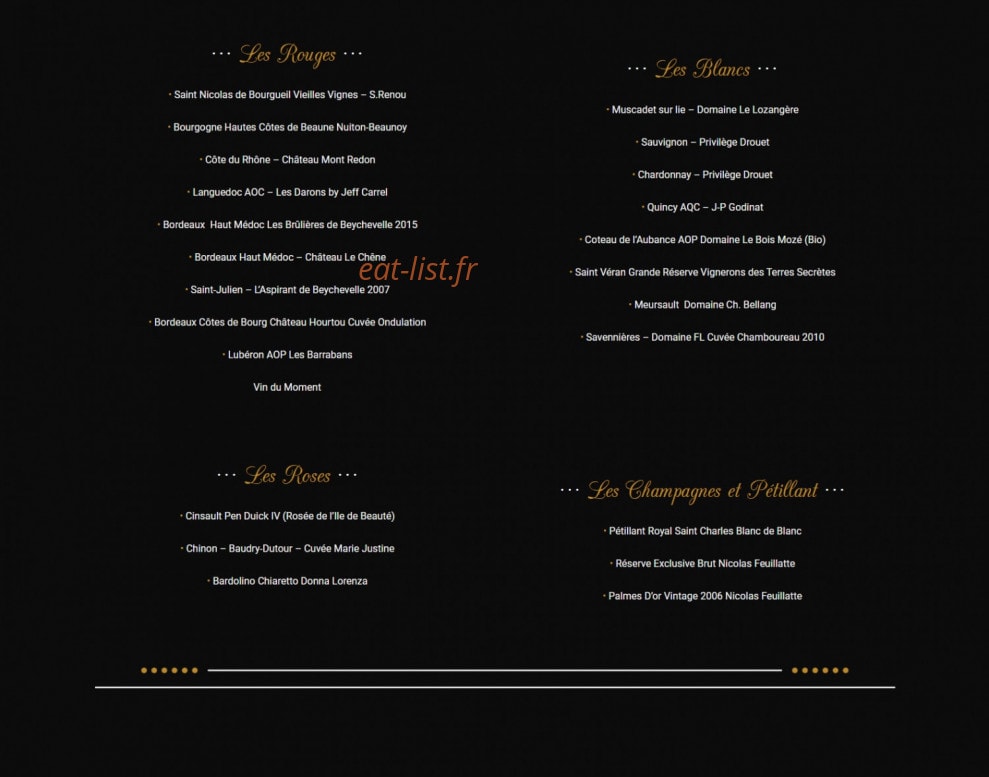 Carte et menu de Le Bistrot du Grand Pavois à Saint Nazaire — Les vins