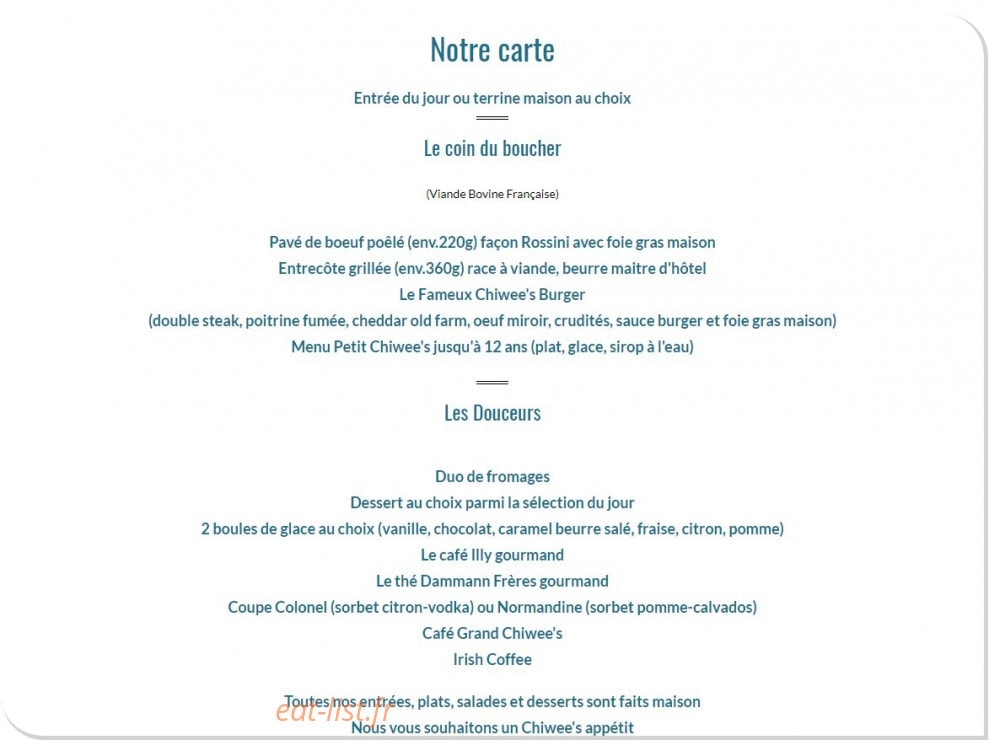 Le Chiwee’s — carte page 2