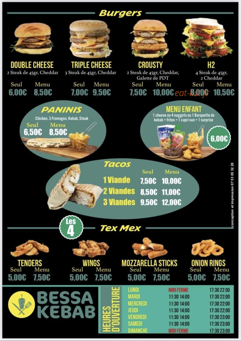 Bessa Kebab — carte page 1