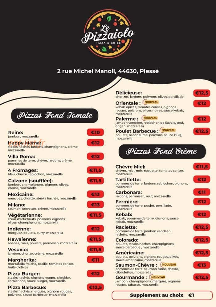 Le Pizzaiolo — carte page 1