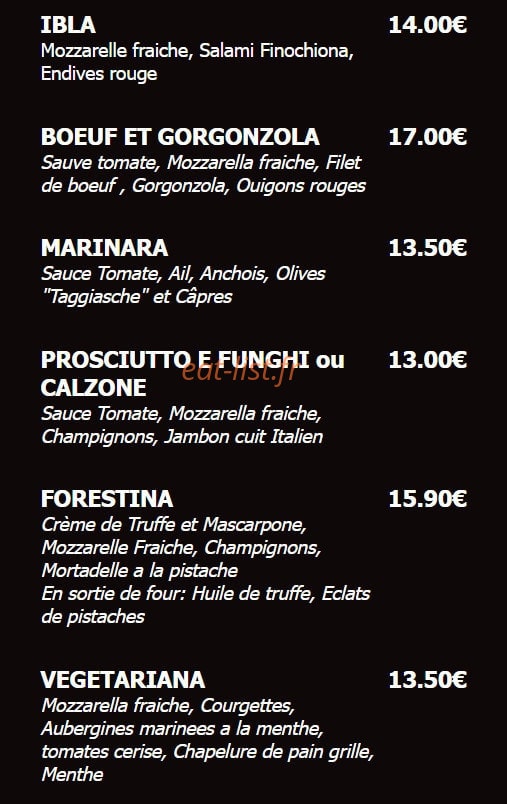ibla Pizzeria — carte page 2
