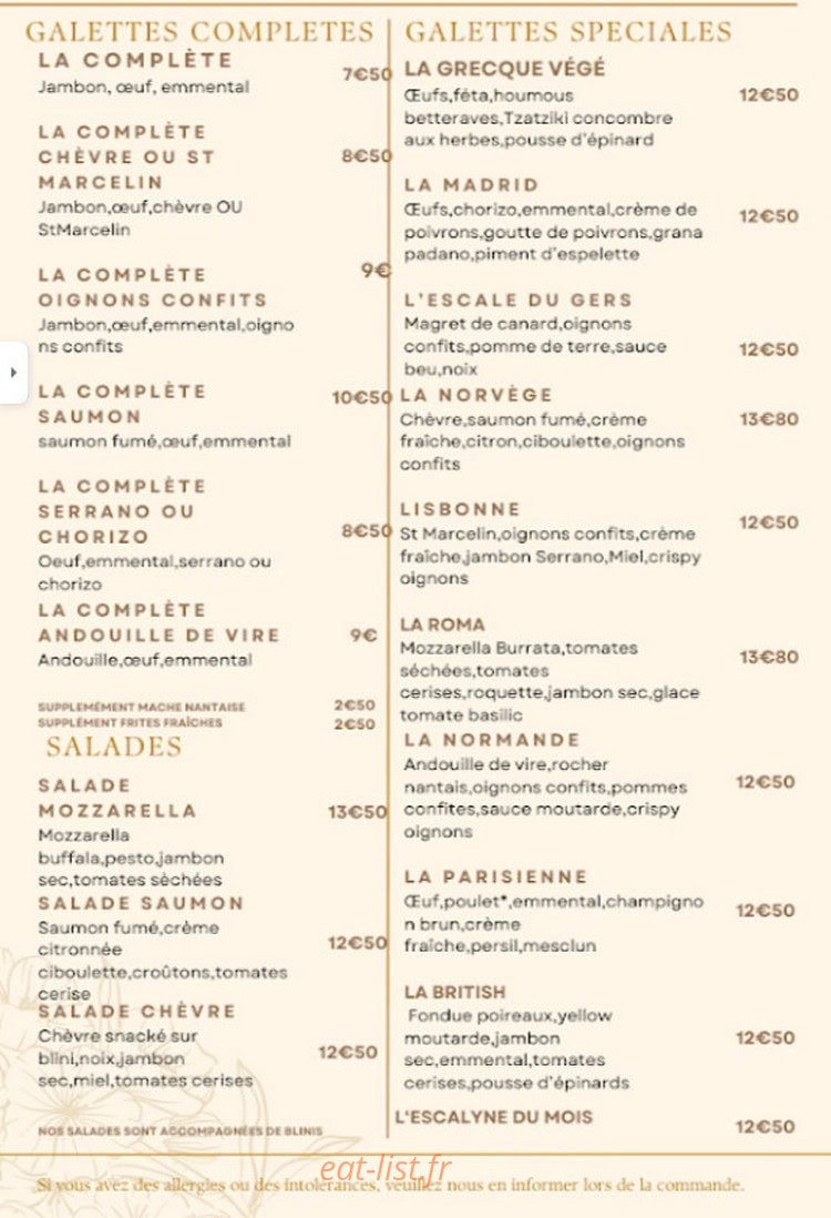 L'escalyne crêperie — carte page 2