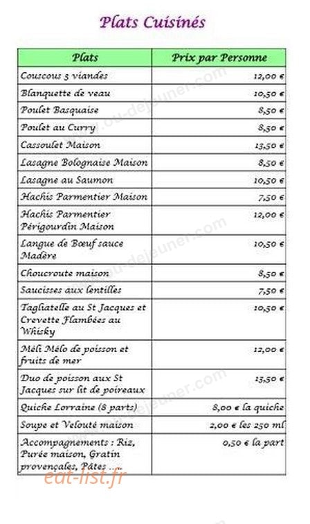 Comme à La Maison — carte page 2