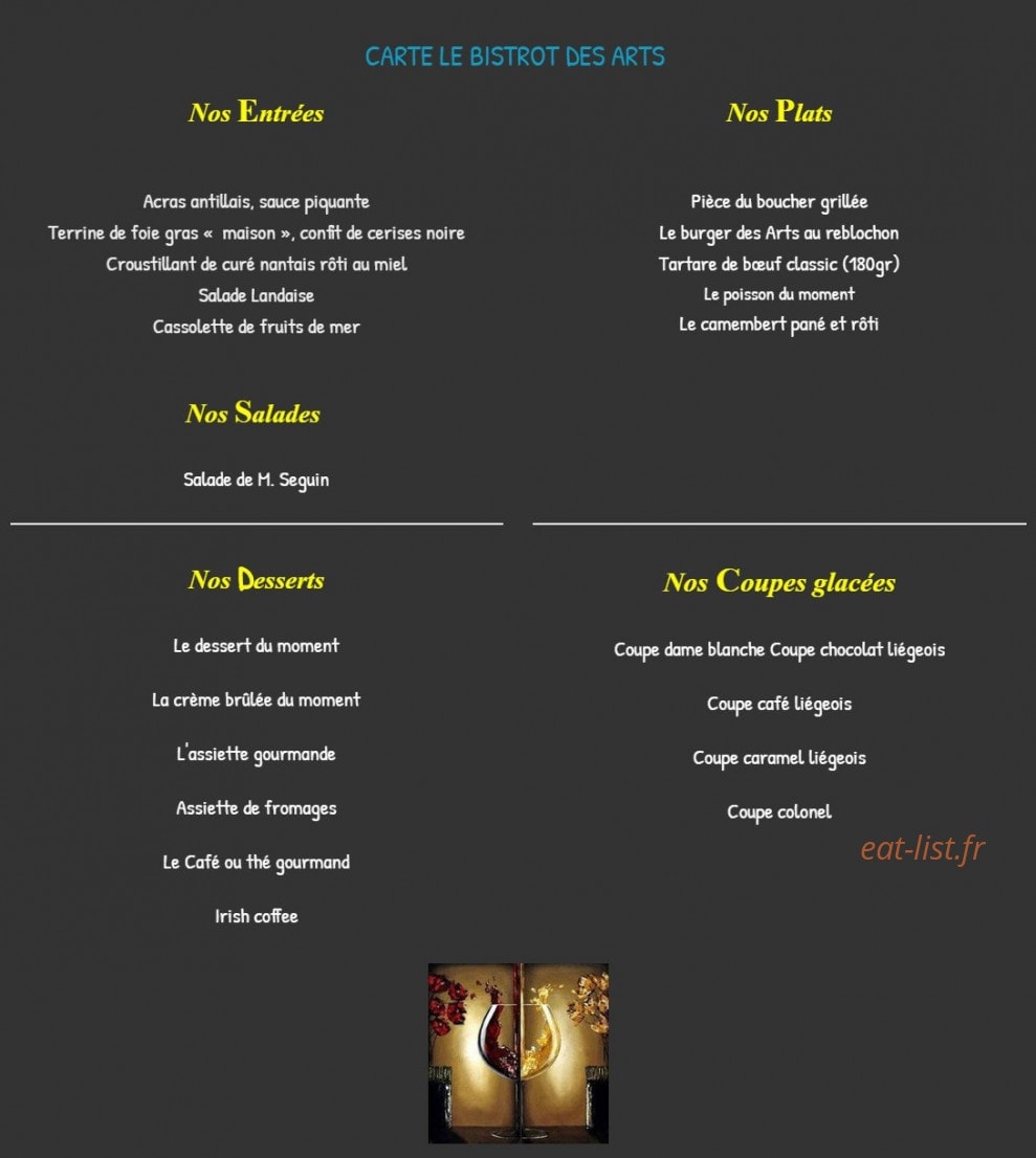 Le Bistrot des Arts — carte page 2