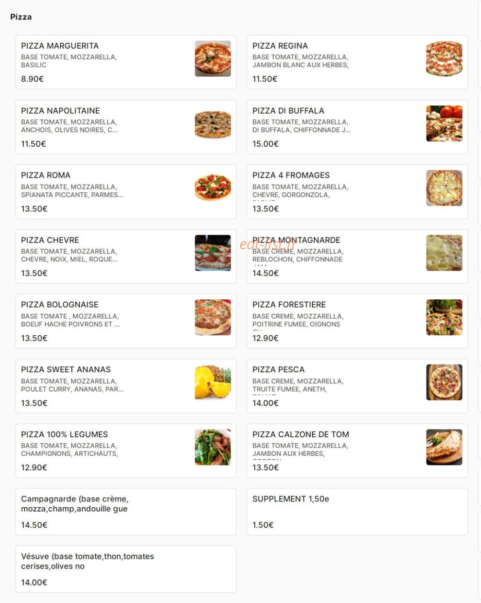 L'Instant Pizza — carte page 1