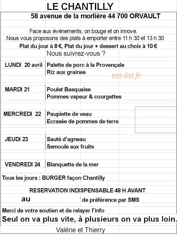 Le Chantilly — carte page 1