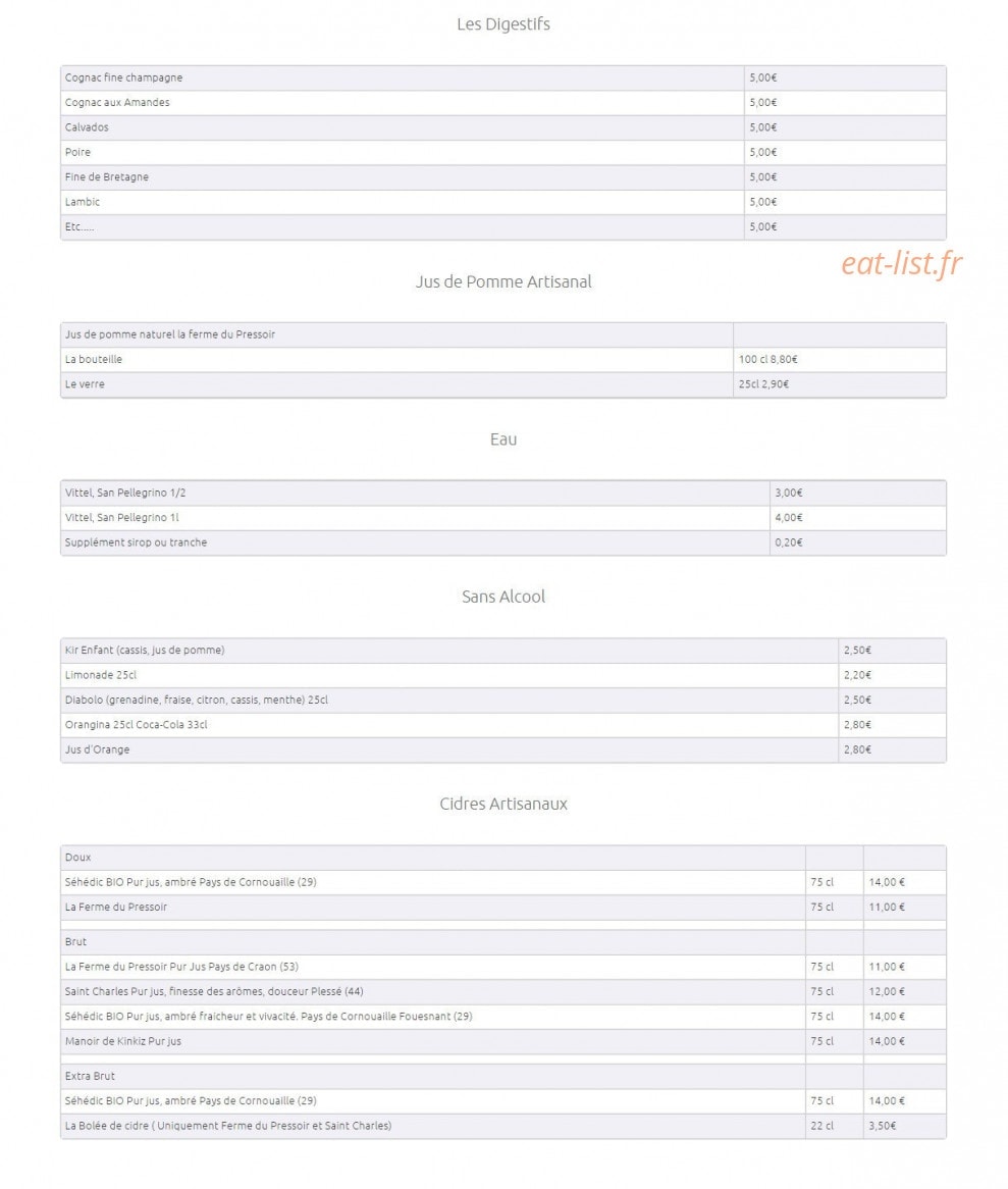 Crêperie Fleur de Sel — carte page 6