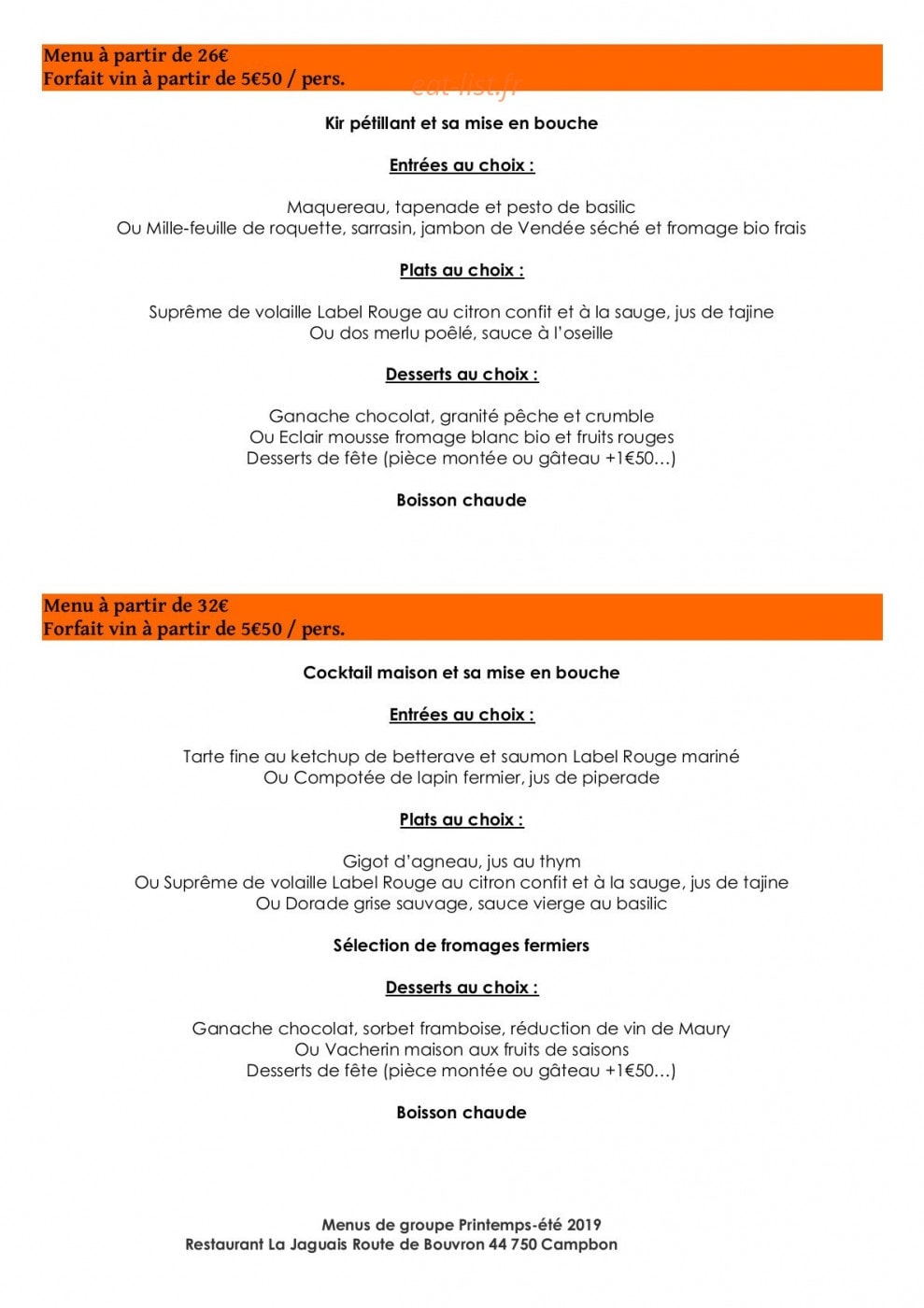 Restaurant La Jaguais — carte page 2