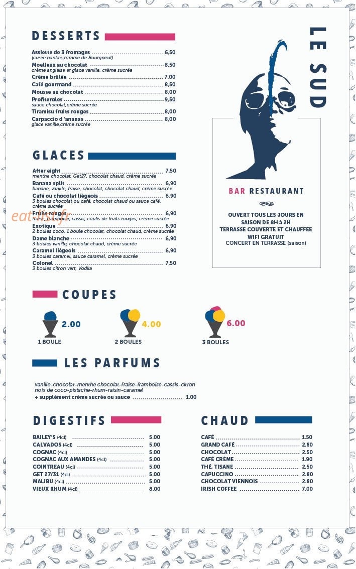Carte et menu de Le Sud à La Bernerie en Retz — Desserts, glaces, coupe,...